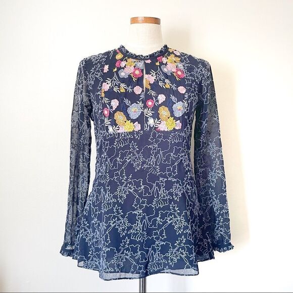Anthropologie Shoshanna Blue embroidered lace top NWOT size Small - Picture 2 of 6